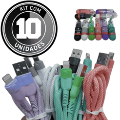 Kit 10 cabos carregador reforçado carga rápido para iphone inova tubo
