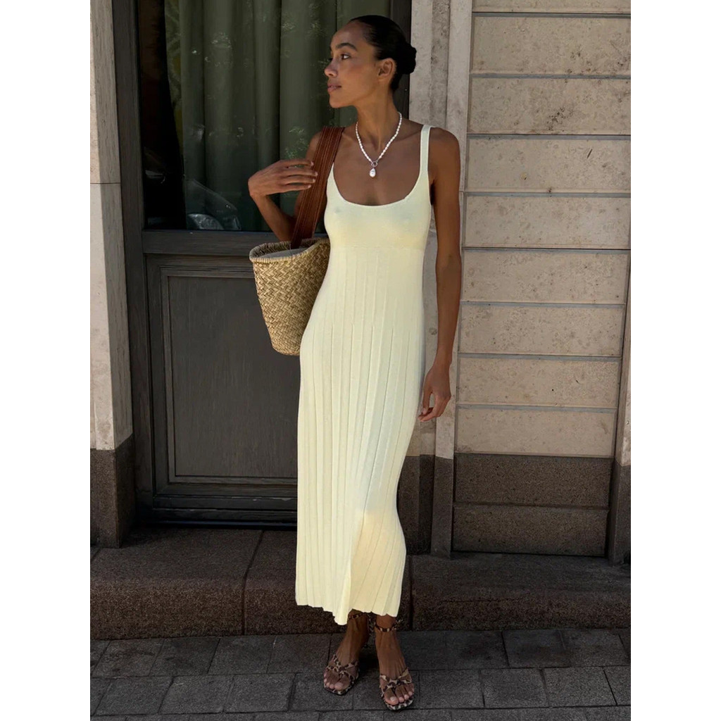 K vestido estilingue de malha europeu americano 2026 verão novo estilo com férias preguiçosas gola quadrada vestido esti