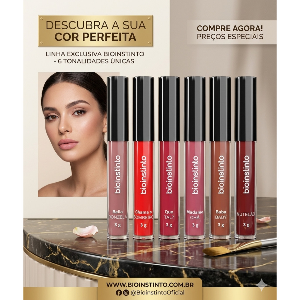 Kit 6 Batom Matte Liquido | Longa Duração | Alta Pigmentação | Secagem Rápida | Maquiagem Profissional Atacado