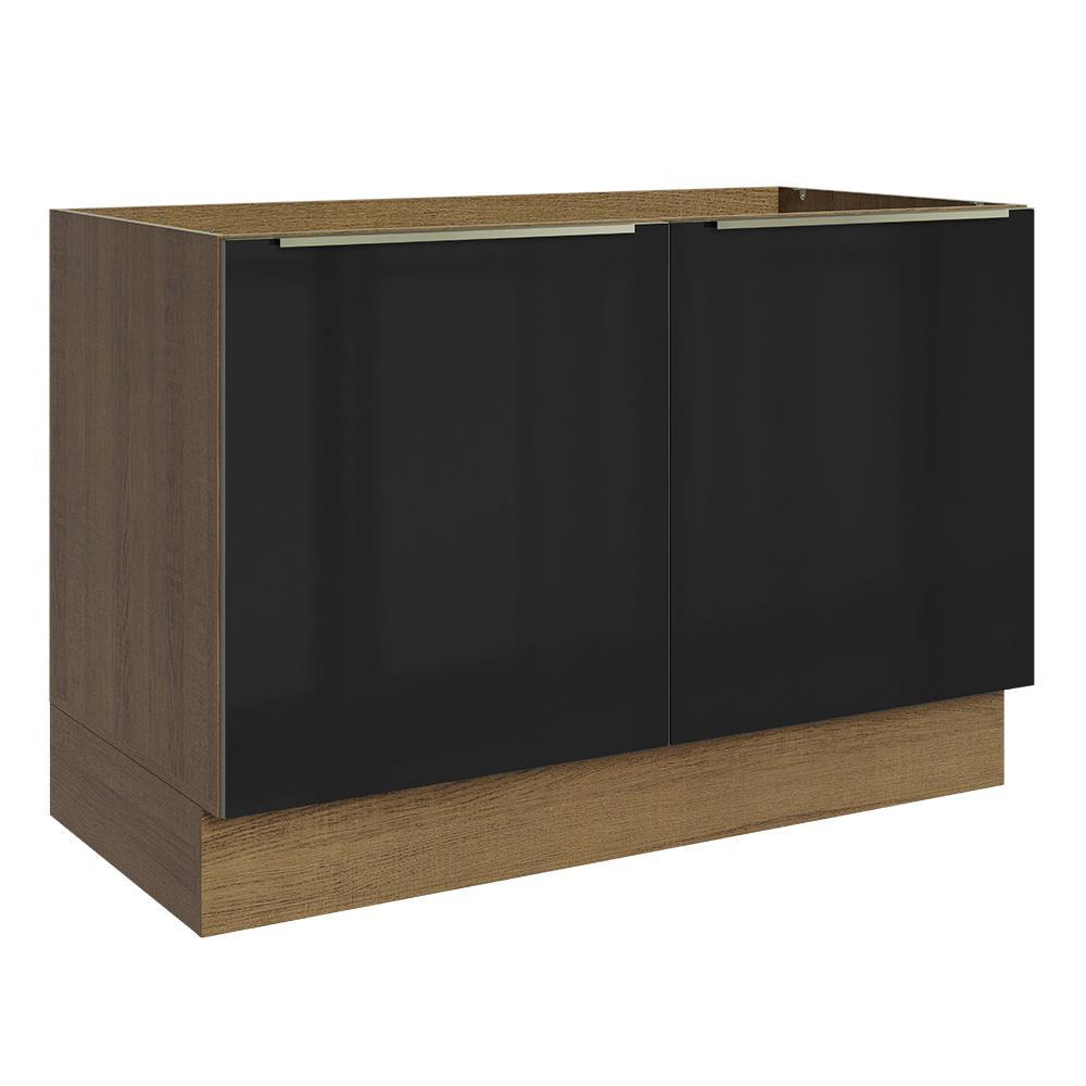 Balcão Gabinete de Pia 120 cm 2 Portas (Sem Tampo) Rustic/Preto Lux Madesa