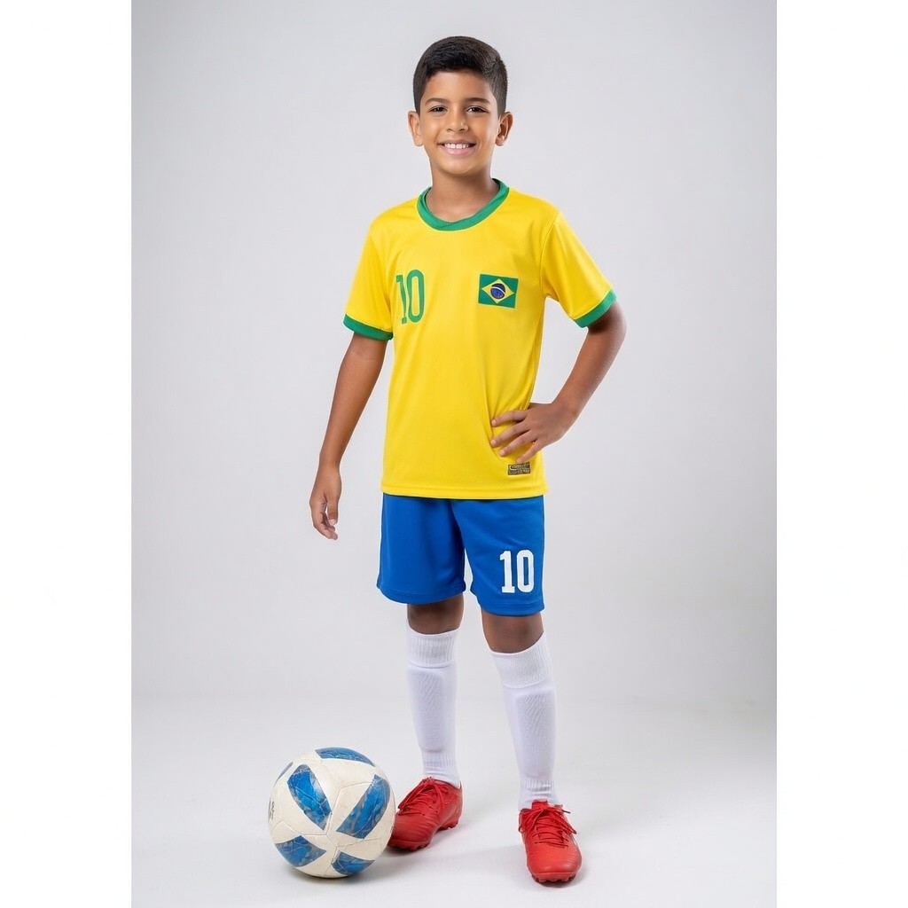 Conjunto Infantil 2 Peças Juvenil Unissex Brasil Bandeira Azul Verde e Amarelo Patriota