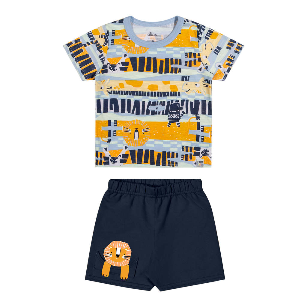 Conjunto Bebê Menino Safári Curto Elian Azul