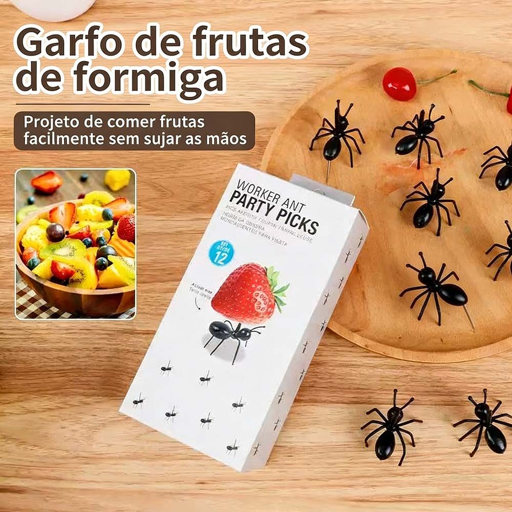 Kit 12-24 Peças Palito Decorativo Formiga de Plástico para Petiscos, Queijos, Frutas, Doces e Pães