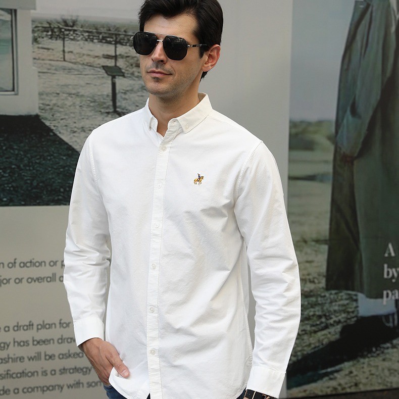 Camisa giratória Oxford de algodão puro masculina tamanho europeu Casual camisa de manga comprida Plus size camisa mascu