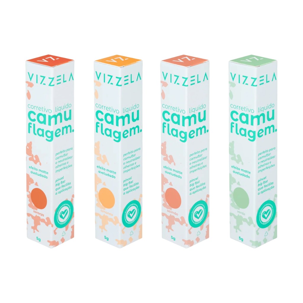 Kit Corretivo Camuflagem Salmão + Laranja + Verde + Amarelo Vizzela Cosméticos Original