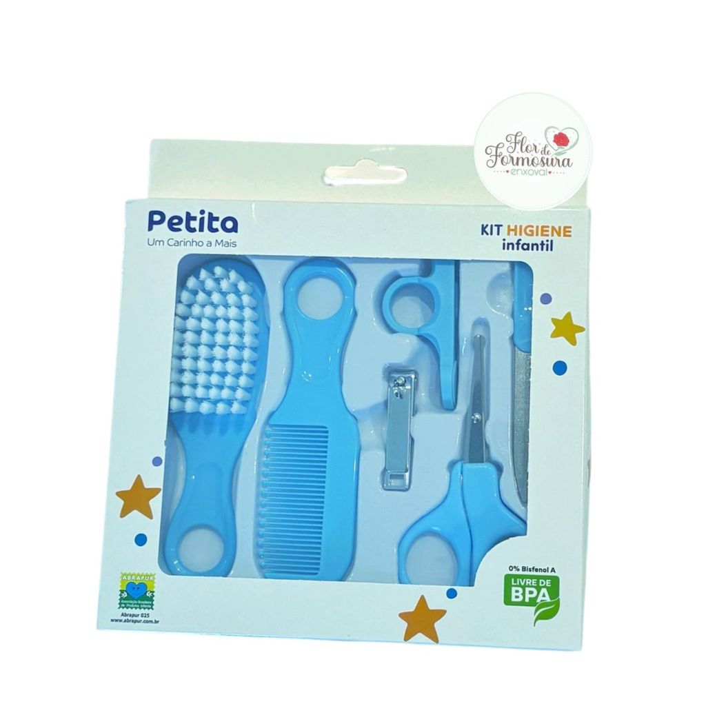 Kit Higiene e Cuidados Infantil Bebê Recém Nascido 6 Peça Menino Lixa Cortador de Unha Pente...