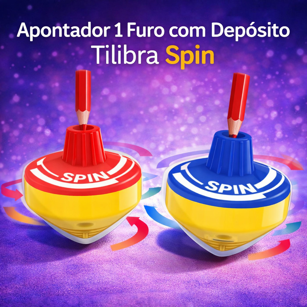 Apontador 1 Furo com Depósito Tilibra Spin Escolar Lâmina Aço Resistente Apontador Lápis Material Escolar