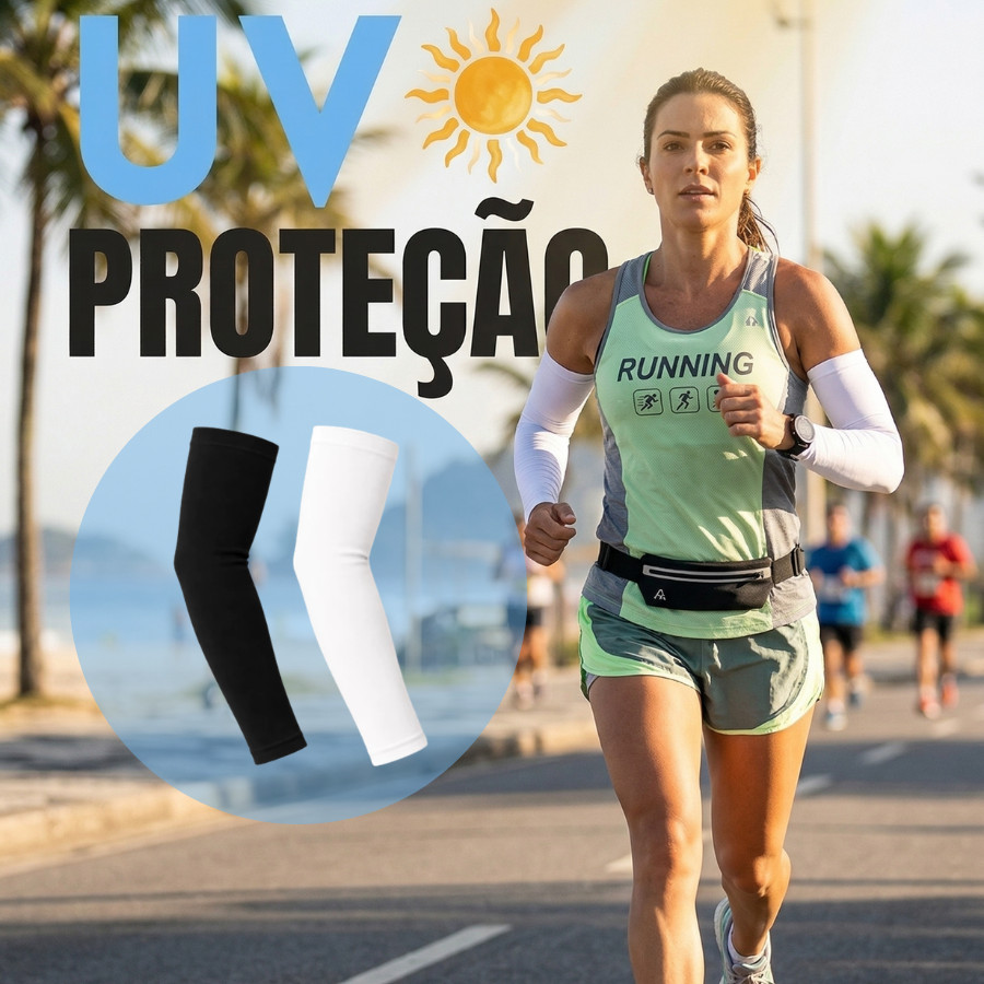 1 Par de Manguito Mangote Proteção Solar 50V Frio Unissex Ciclismo Vôlei Moto Esporte Toque Gelado