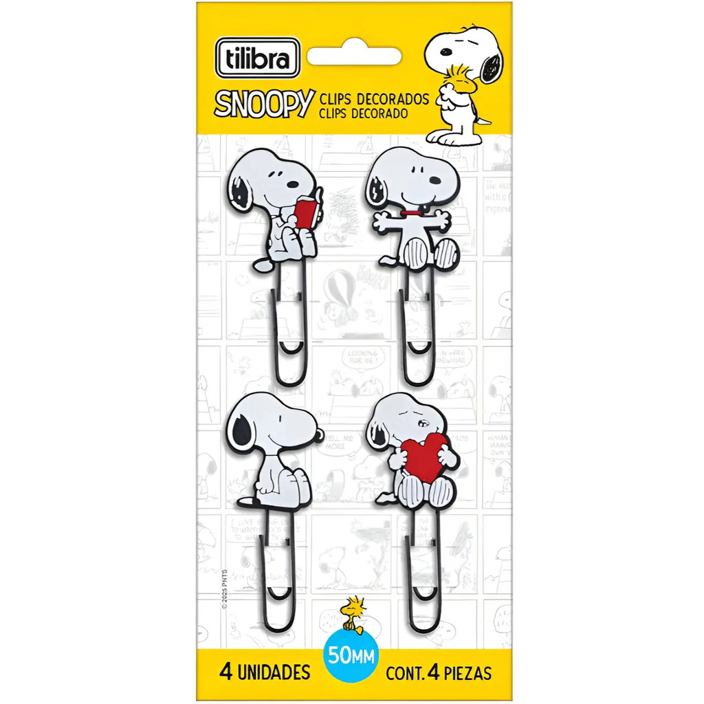 Clips Decorado Snoopy 50mm 4 Unidades Tilibra Preto