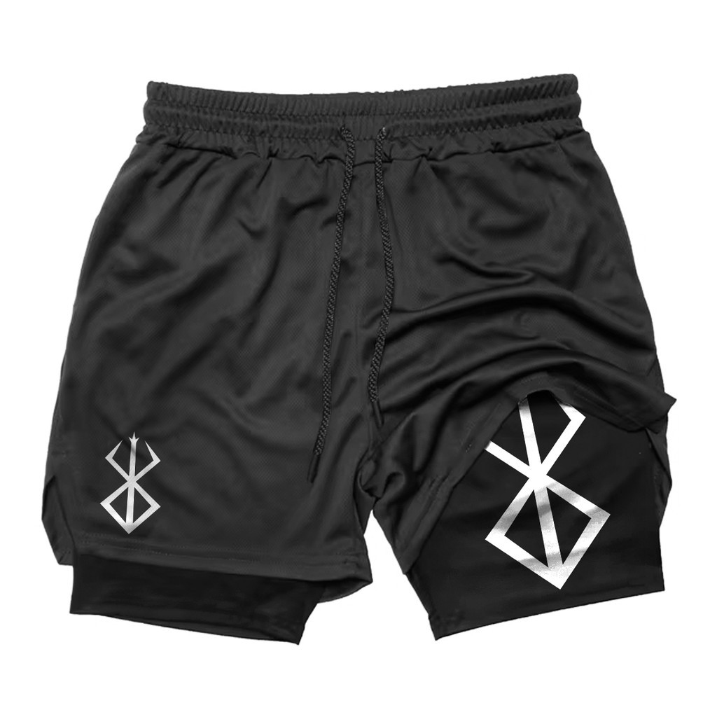 Short 2 em 1 Masculino Berserk Proteção UV Compressão Bermuda Academia Corrida Moda