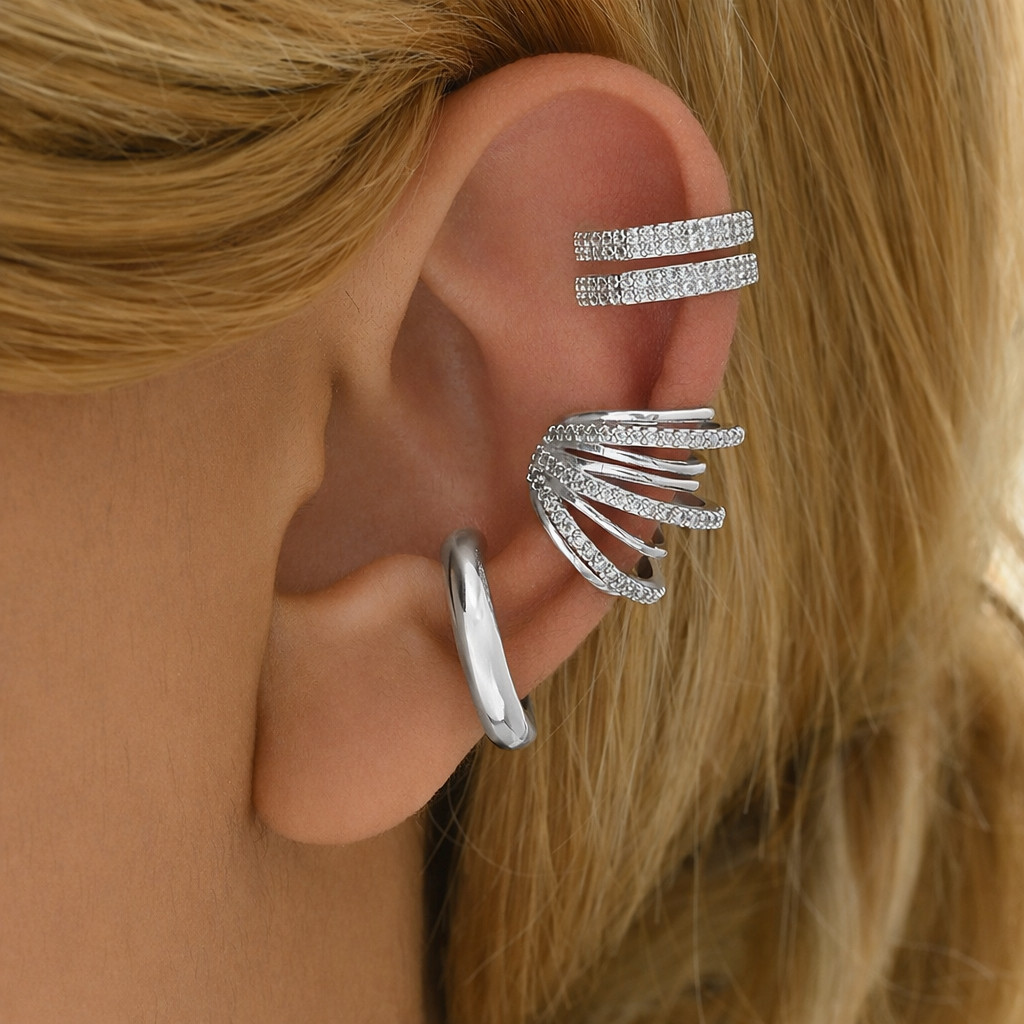 3 Piercing Fake de Orelha Delicado Prata925 Brincos de Pressão Conjunto da Moda Unissex Falso Cravejado Banhada Ouro 18k em Oferta na Shopee