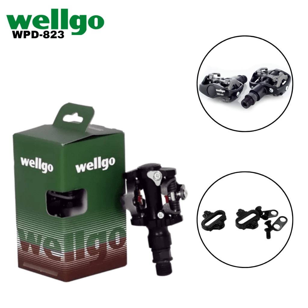 Pedal Wellgo de Clip Original WPD-823 9/16 Rosca Grossa + Taco para Sapatilha