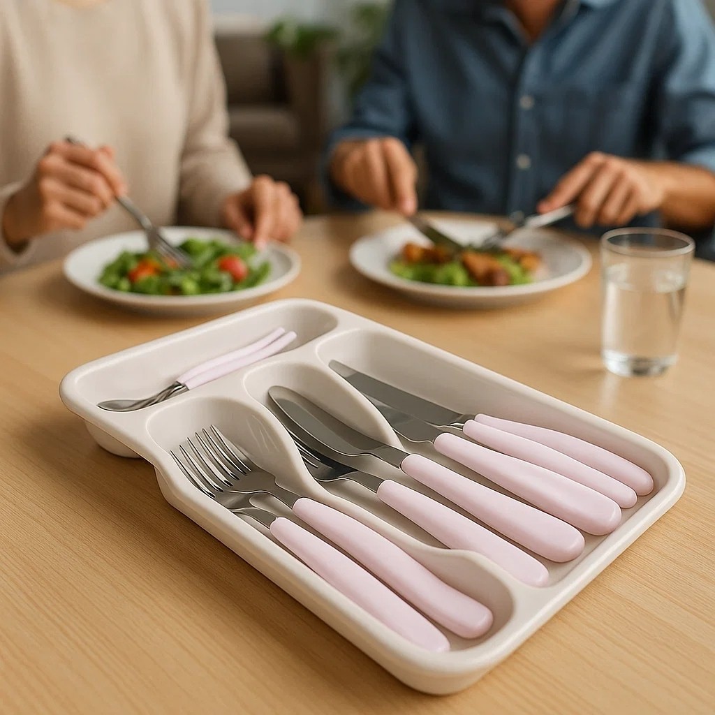 Kit Talheres 25 Peças Branco e Gaveteiro Porta Talheres Garfo Colher Faca Presente Jantar Almoço Comer Pegador Casa Faca