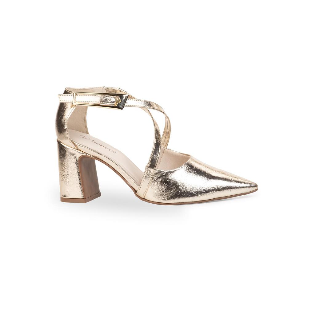 Scarpin Bebecê Salto Bloco Bico Fino com Tira Transversal