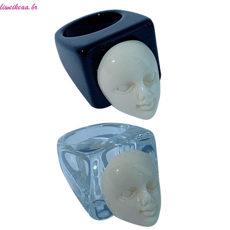 Anel Resina Estética Weikeaa Careta 3D Knuckle-Ring Joias Para Meninas