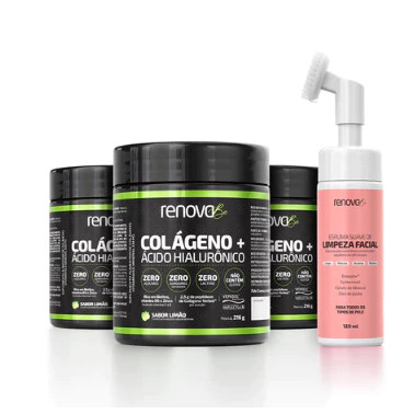 Kit 3 Potes Collagen Hidrolisado Verisol + Espuma Limpeza Facial - Renova B