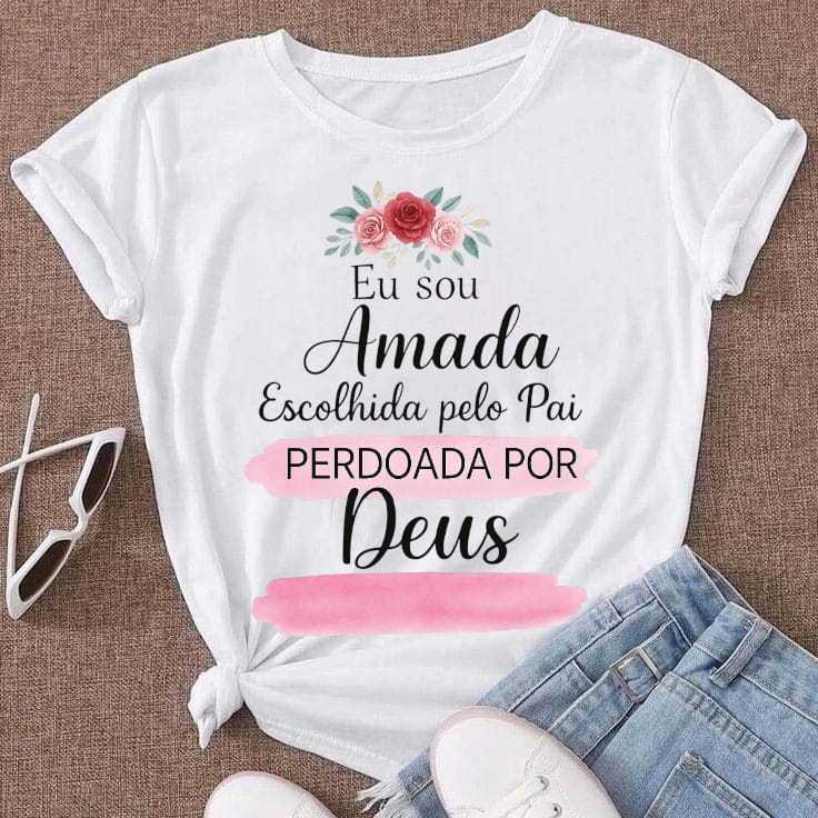Camiseta Básica Blusa Feminina Estampada Gospel Evangélica Algodão Tendencia Chic Estilosa Elegante