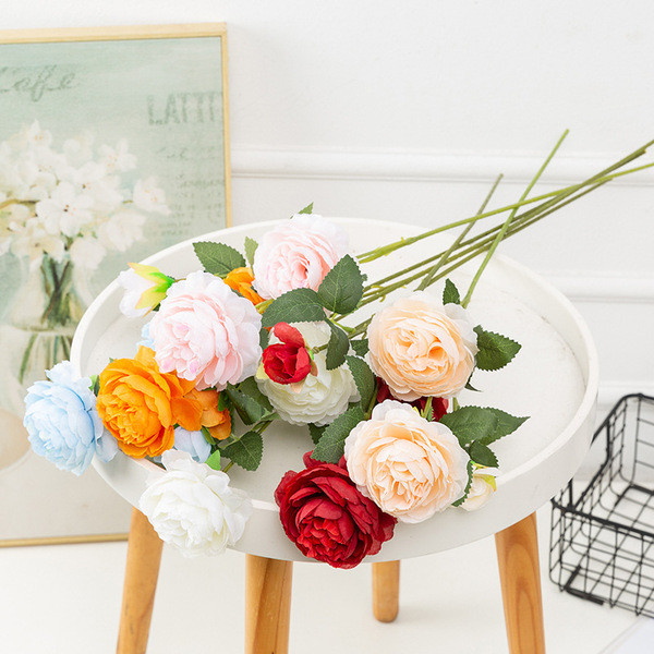 plantas artificial decoração flores artificiais para decoração Simulação estilo europeu 3 cabeças peônia casa decoração