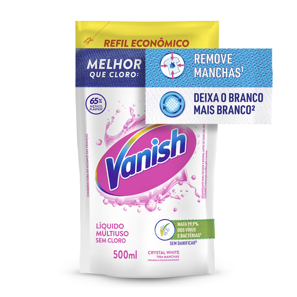 Tira Manchas Vanish Líquido Crystal White Para Roupas Brancas Refil Econômico 500ml em Oferta na Shopee