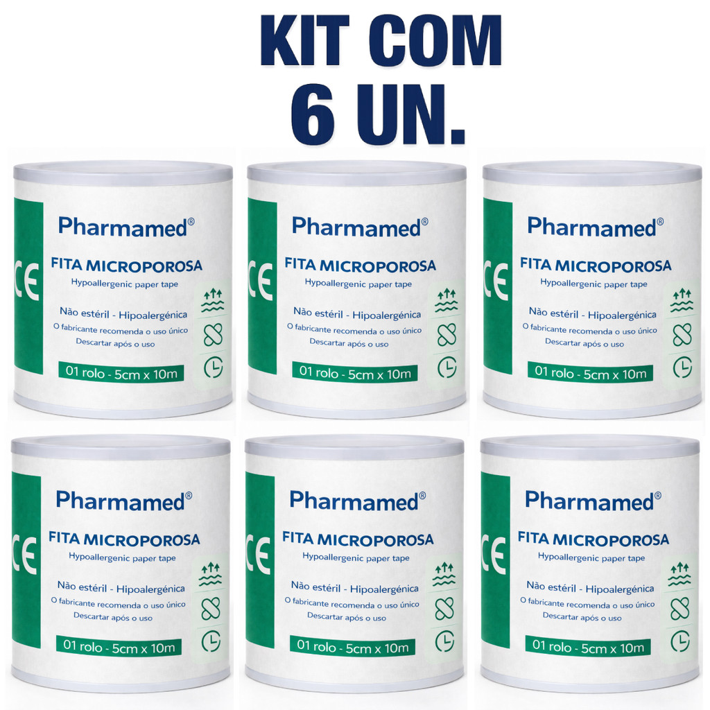 Kit com 6 Fita Micropore Branca 5cm x 10m Curativo Pharmamed em Oferta na Shopee