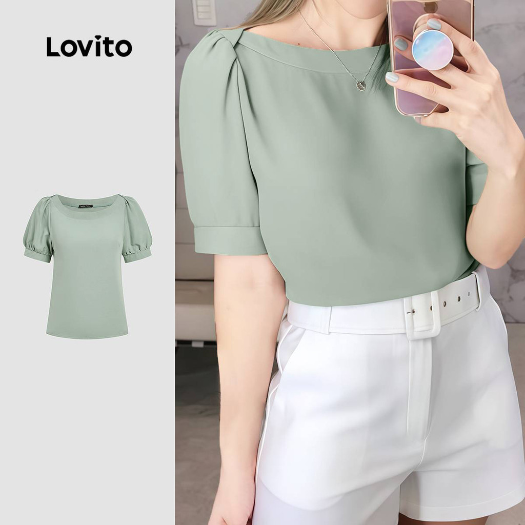 Lovito  Blusa Casual Plissada Primavera/verão Blusa Verde para mulheres. L171ED077 em Oferta na Shopee