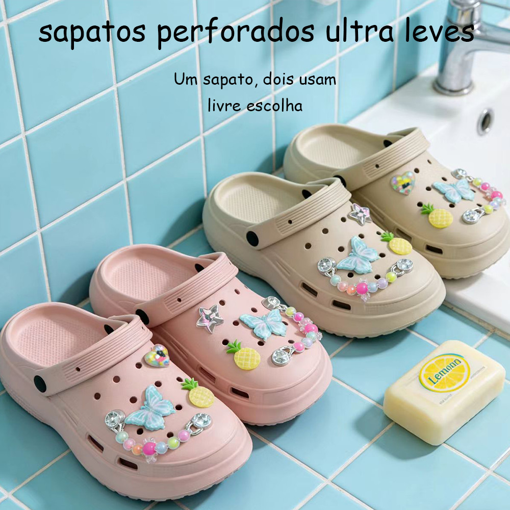 Antiderrapante e resistente Buracos e sapatos Sapatilhas planas Sandália Babuche Plataforma Feminina Macio confortável