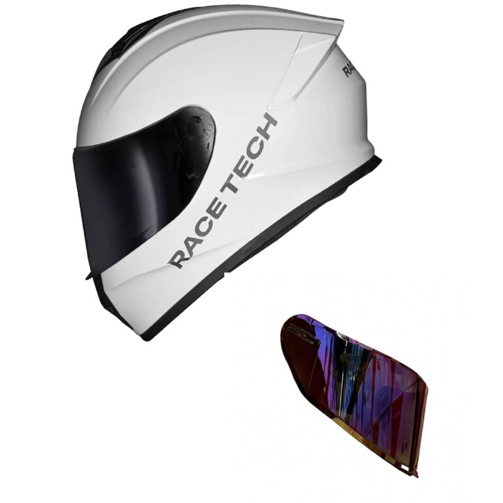 Capacete Race Tech Hit Monocolor Branco Mais Viseira Camaleão Vermelha