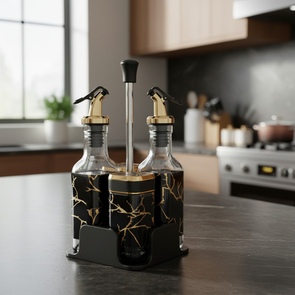 Galheteiro Fwb Vidro Preto Luxo Para Vinagre E Azeite