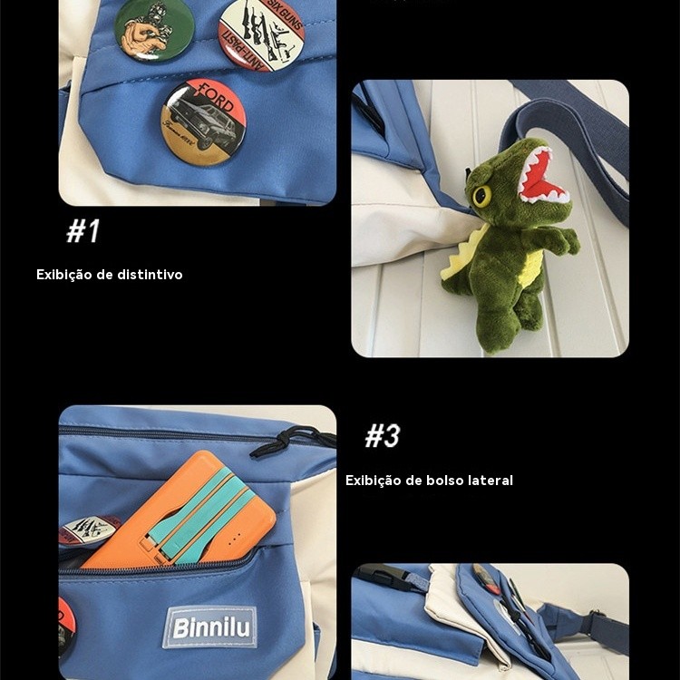 Bolsa Horizontal de Grande Capacidade para Homens e Mulheres, Bolsa de Lona em Bloco de Cores, Mochila de Estilo Urbano · foto 2