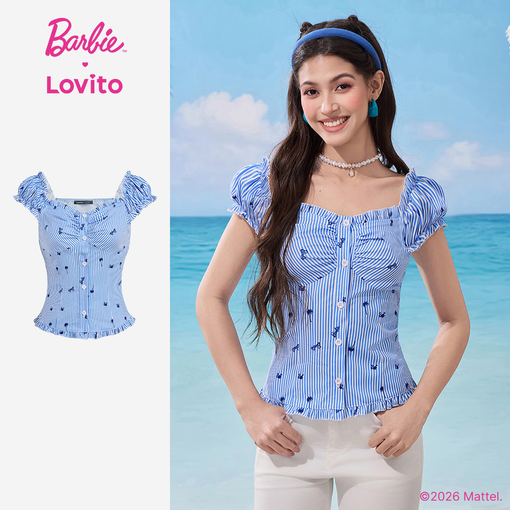 Barbie™ X Lovito Blusa Casual com Botões para Primavera/verão para Mulheres LB1AD026 em Oferta na Shopee