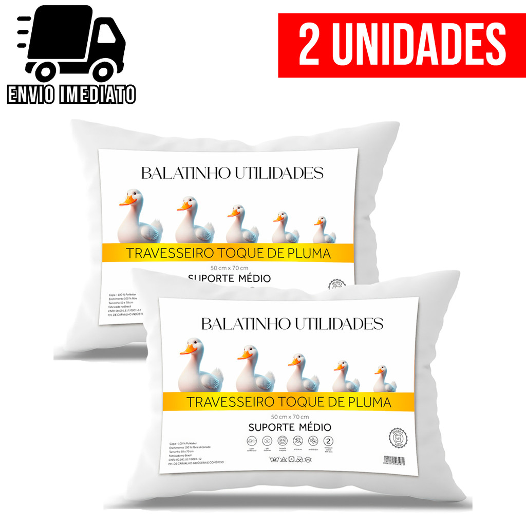 Kit 2 Travesseiro Pluma de Ganso Premium Macio Conforto Hotel Luxo Antialérgico em Oferta na Shopee