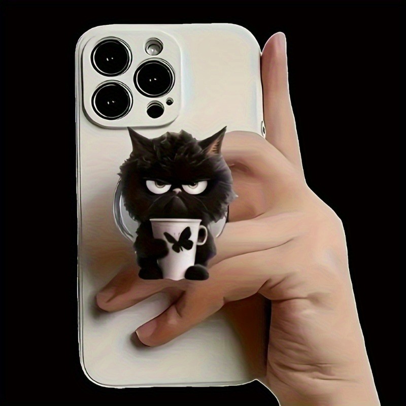Suporte De Telefone Portátil Bonito Expandir Gato Preto Para Acrílico Dobrável Aperto Titular Anel Dedo