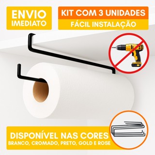 Kit 3 Porta Papel Toalha Suspenso Armário Cozinha Organizador Sem Furo Rolo Alumínio Filme Cromado em Oferta na Shopee