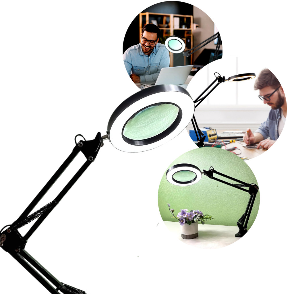 Luminária RingLight com Lupa LED Articulada para Mesa