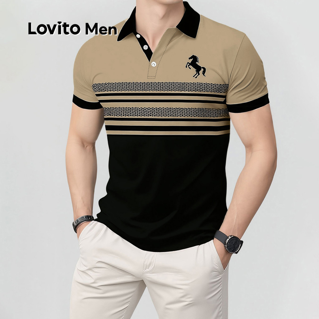 Lovito Men Camisa Polo Casual de Cores Contrastantes com Botões para Primavera/verão para homens LNE118020 em Oferta na Shopee
