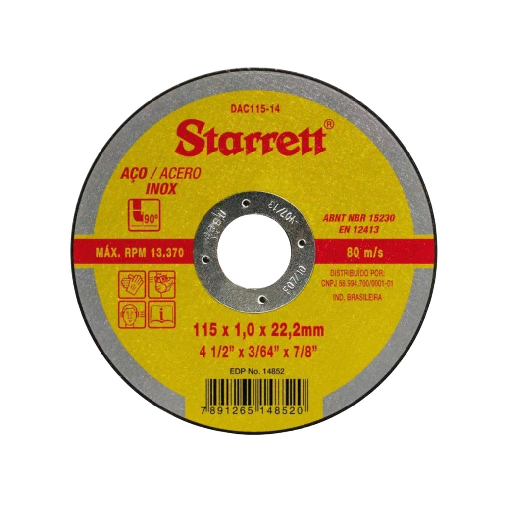 Disco De Corte 4.1/2 Inox Alto Desempenho Starrett