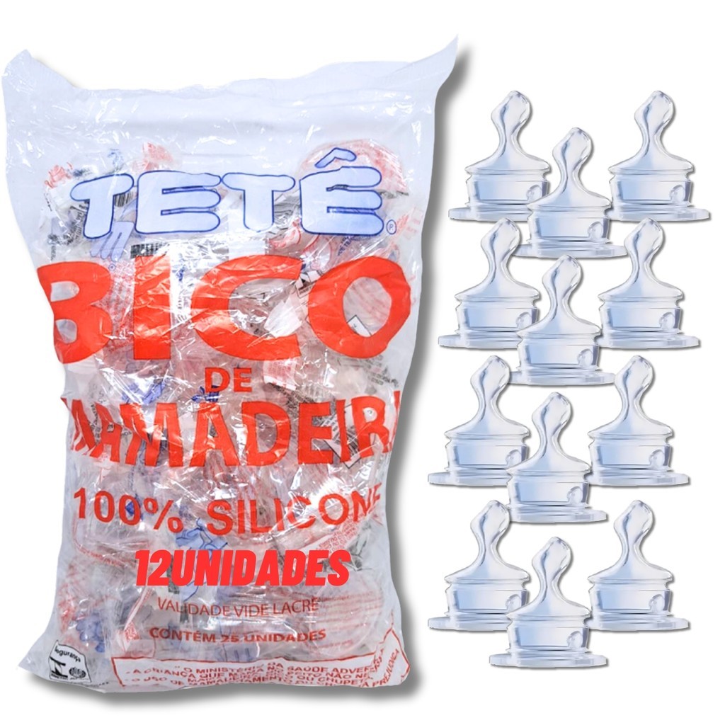 Kit Bico de Mamadeira Ortodôntico Bico Orto Pacote com 12 Unidades 100% Silicone Tetê Universal