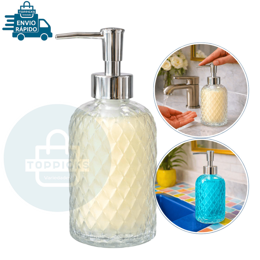 Porta Sabonete Líquido Vidro 350ML Luxo Dispenser Para Casa Banheiro Lavabo em Oferta na Shopee