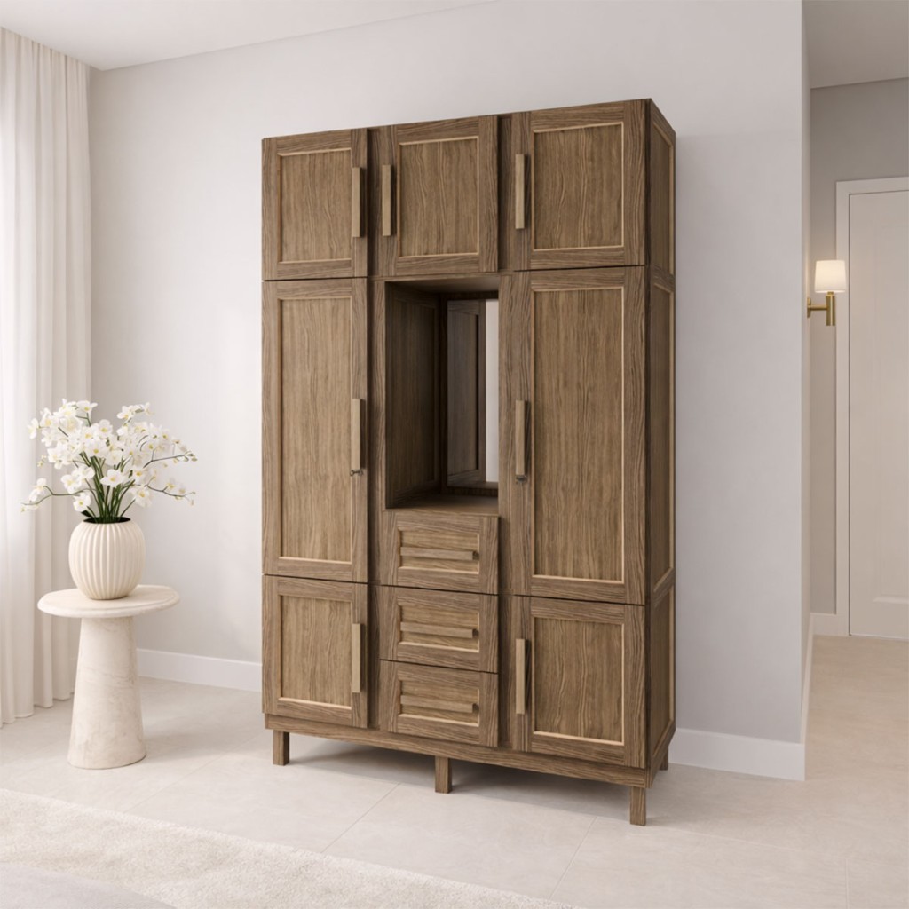 Guarda-Roupa Solteiro Pará 7 Portas 3 Gavetas 4 Prateleiras com Espelho Imbuia Natural - Rodmóveis em Oferta na Shopee