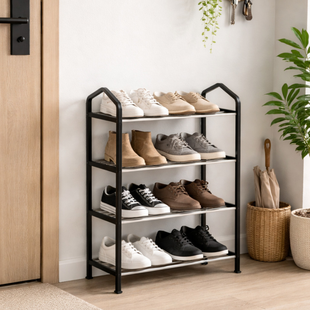 Sapateira 4 Andares Preta Multiuso Desmontável Prateleira Organizadora Multiuso Sapatos -Petrin em Oferta na Shopee