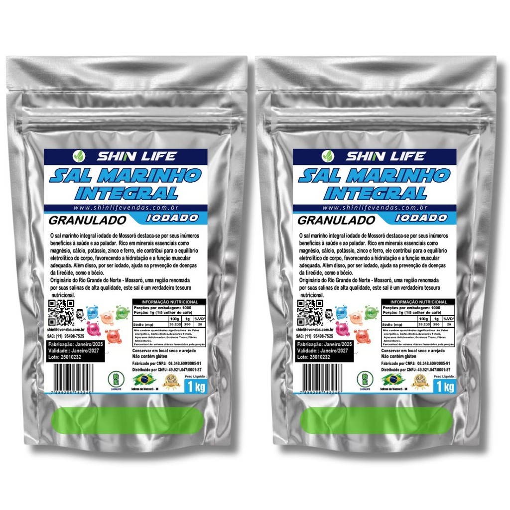 Sal Marinho Integral Granulado Iodado 2kg Sal de Parrilha