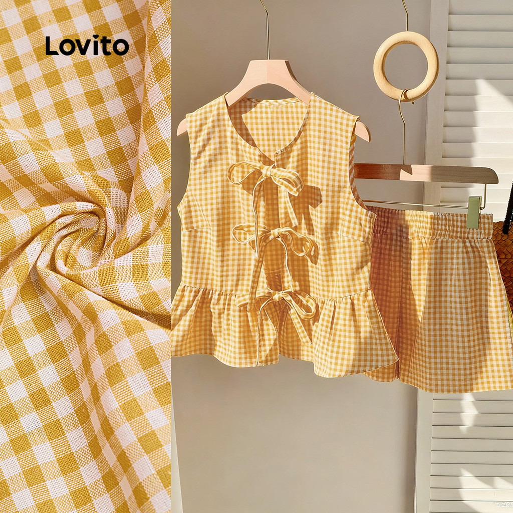 Lovito Blusas ou Calças Casuais com Atacador Primavera/verão Top Amarelo Tops ou Calças para Mulheres L154LD122 em Oferta na Shopee