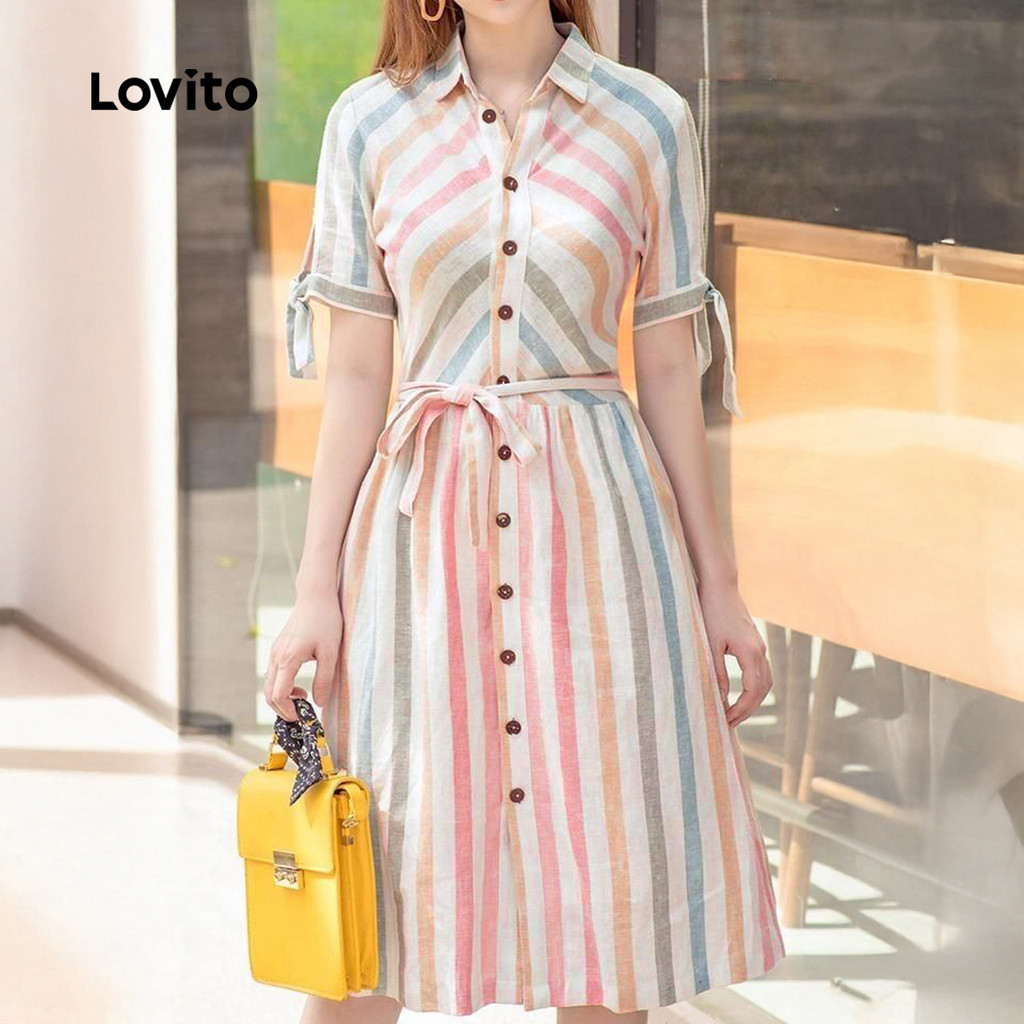 Lovito Vestido Casual com Botão Primavera/verão para Mulheres LK2LD350 em Oferta na Shopee