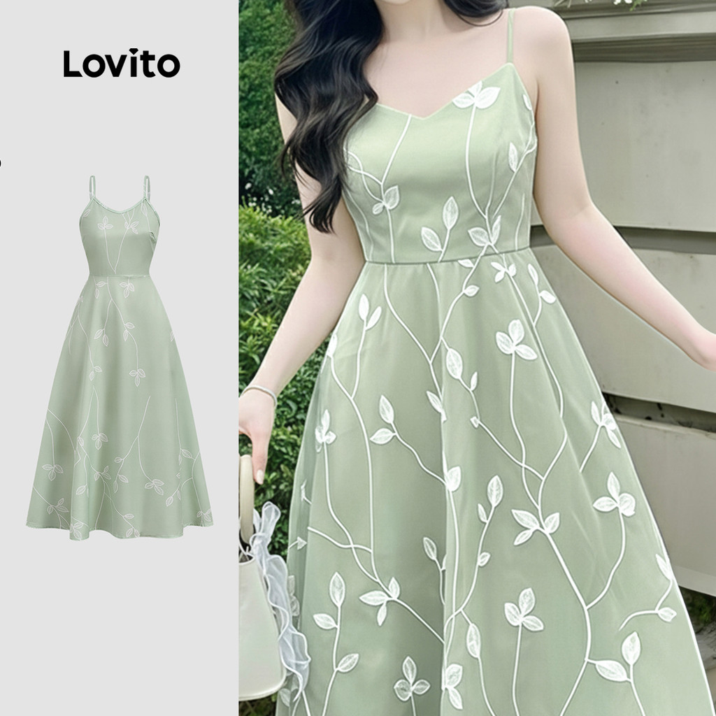 Lovito  Vestido Elegante com Zíper Primavera/verão Verde para Mulheres L172LD1394 em Oferta na Shopee