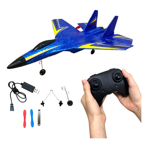 Aviao Planador Leve Controle Remoto Recarregável Azul