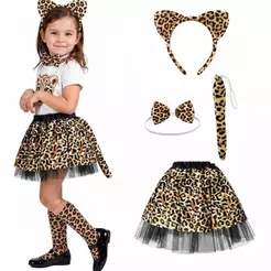 Fantasia Carnaval Feminina Kit Animais Oncinha Tigre ou Dálmata com Tutu Curta Tiara com Orelhas e Rabinho