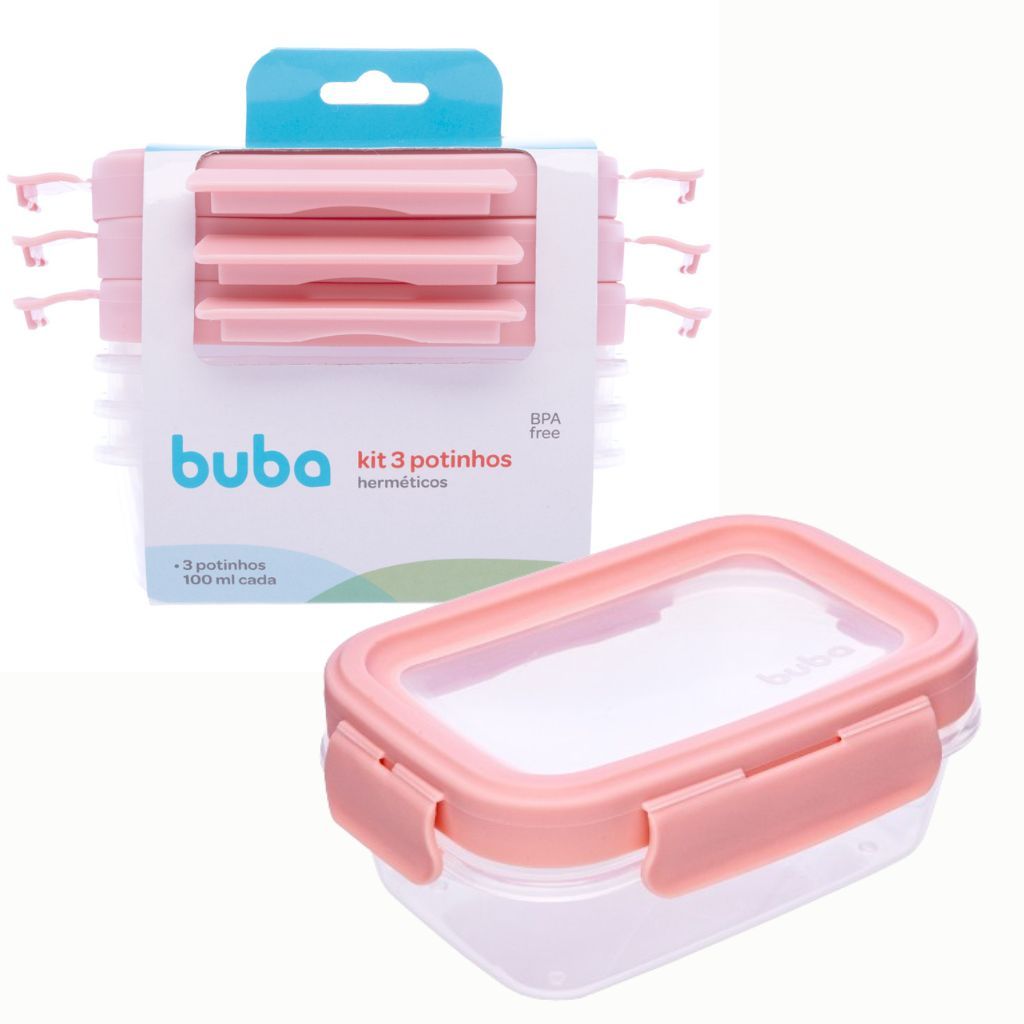 Kit 3 Potes Herméticos Com Tampa E Trava Rosa 18059 - Buba