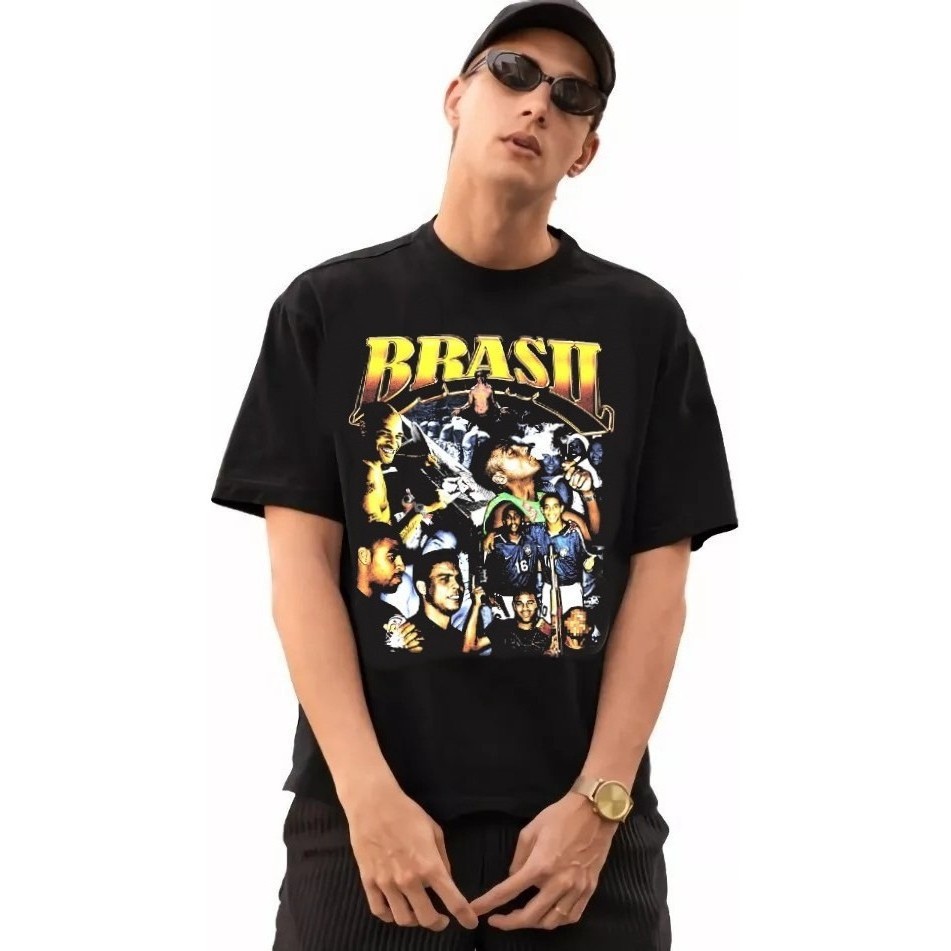 Camiseta Estampada Jogadores Brasil Futebol Moda Camisa Blusa Copa do Mundo 100% Algodão Lançamento