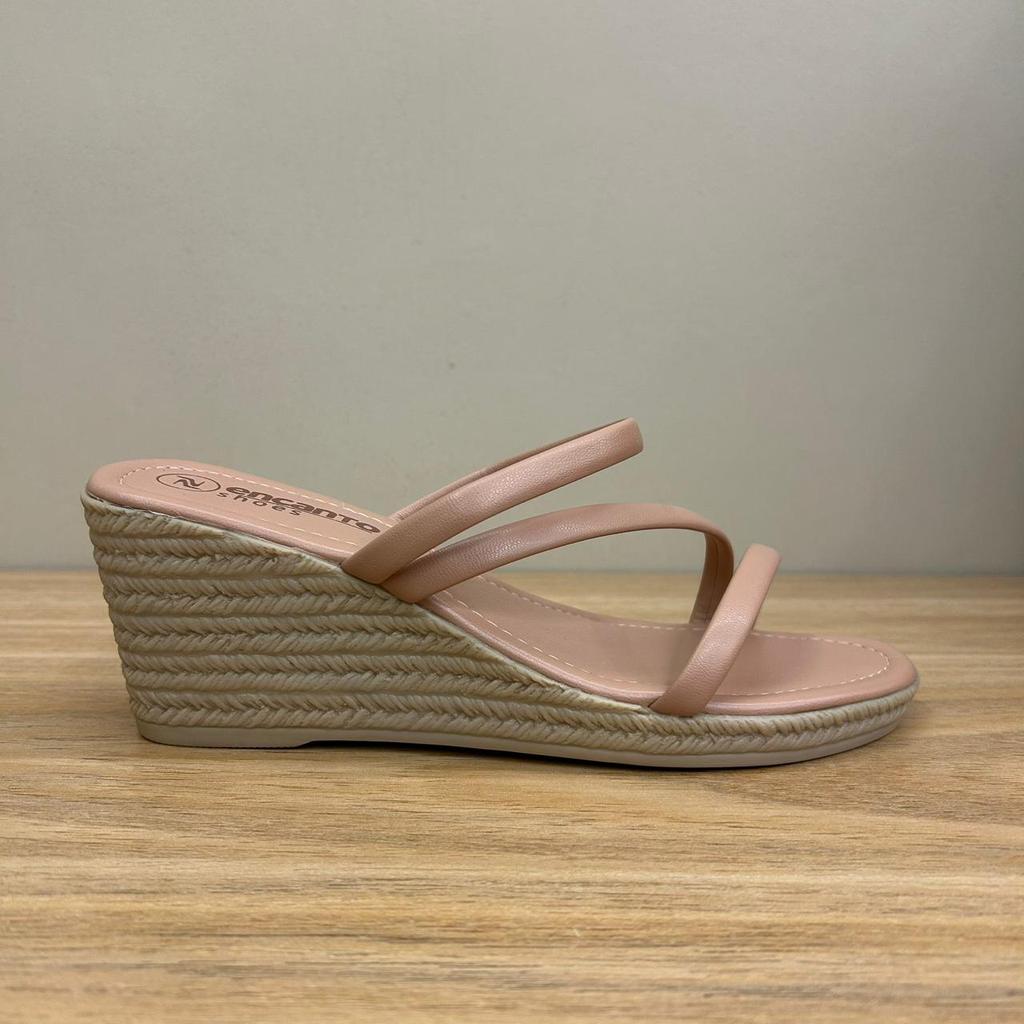 Sandália Feminina Anabela Encanto Shoes 2069.ANAC3 Tiras Finas Salto Anabela Confortável Discreta Sofisticada Casual