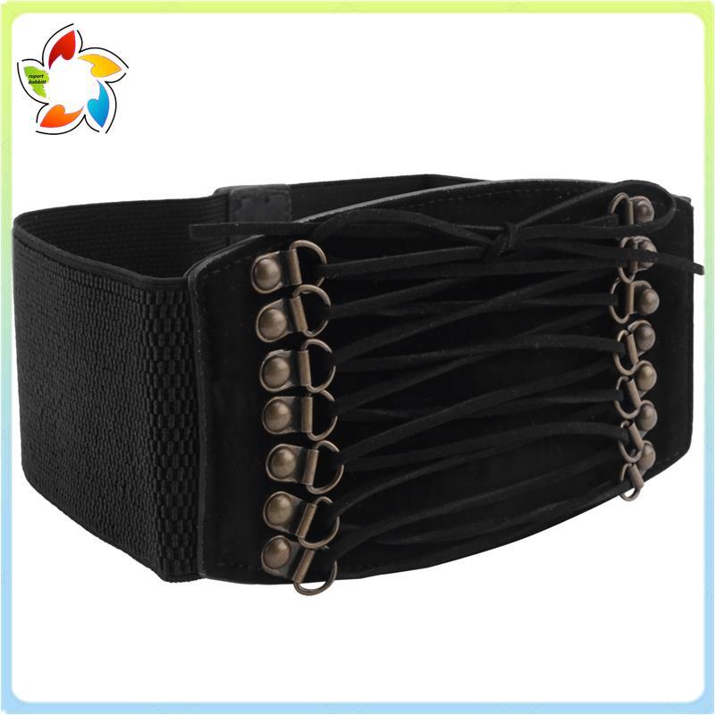 Cinto Feminino Com Fivela Elástica E Rebite , Largo (Preto)